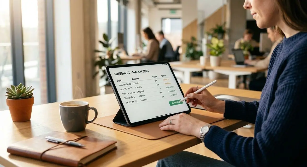 HR:Duo time and attendance software in use on a laptop